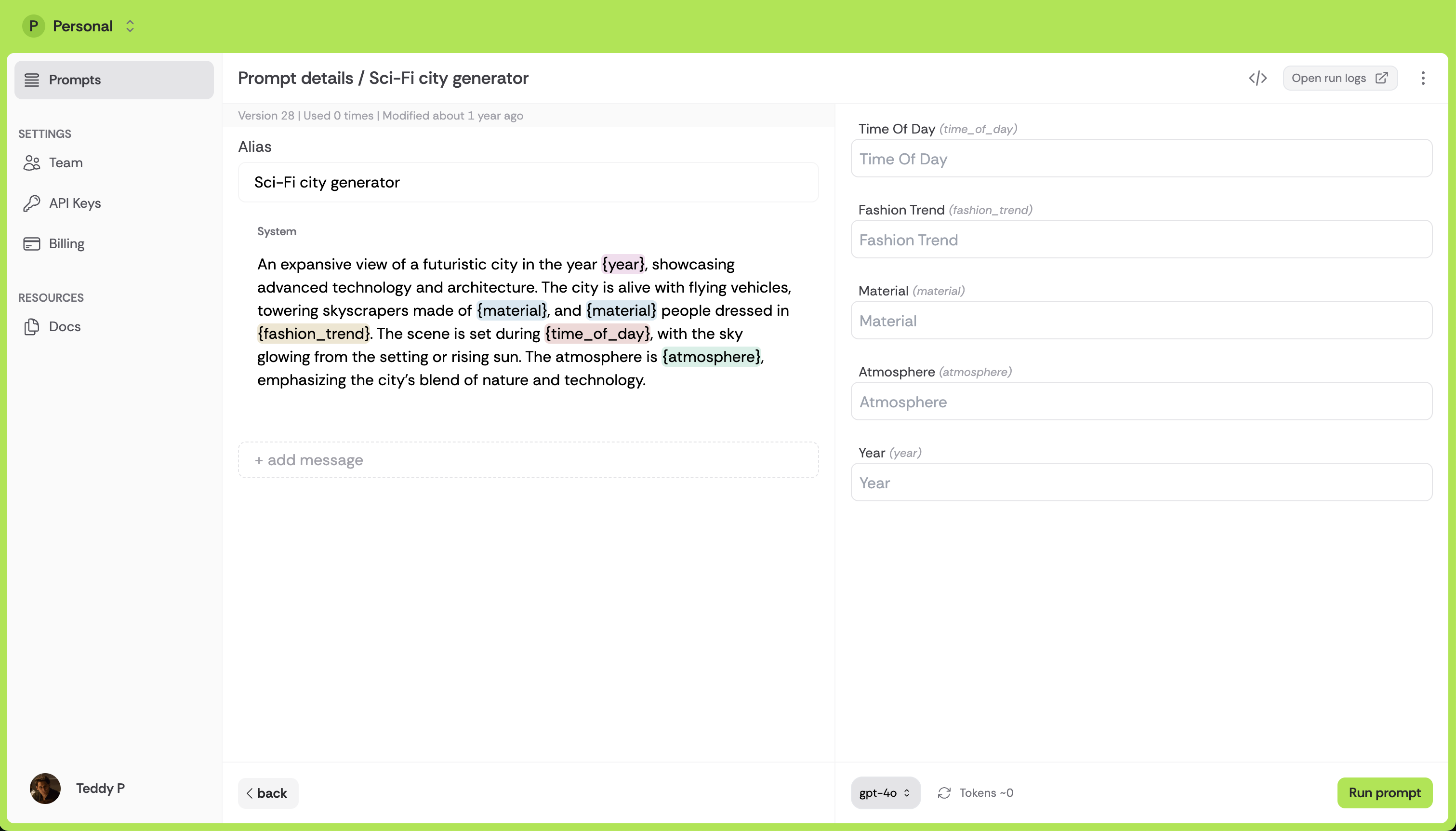 Live Prompt Editor & Testing